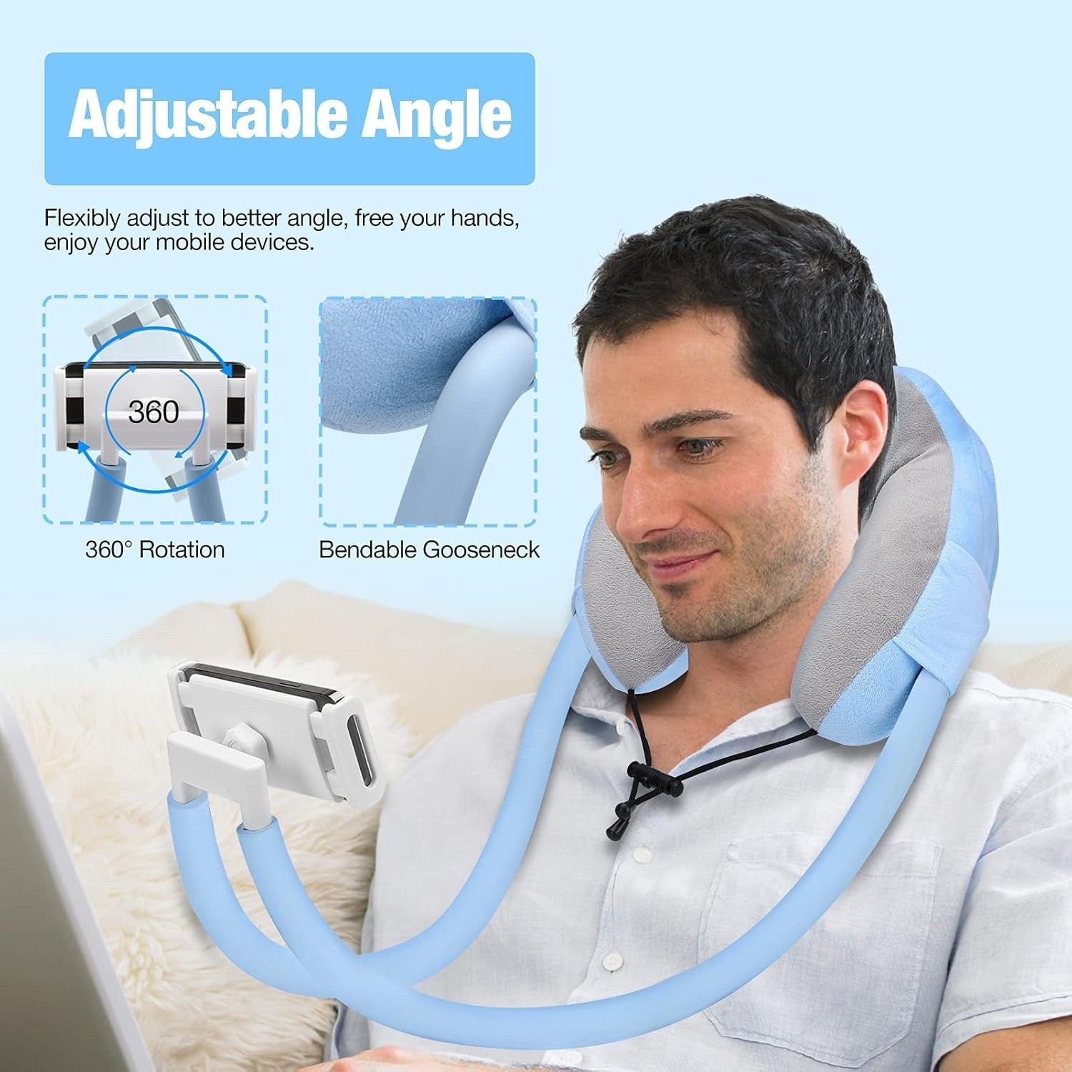 MoKo Neck Cushion Brown Pillow with Gooseneck Adjustable 360° 4-11" Phone Holder