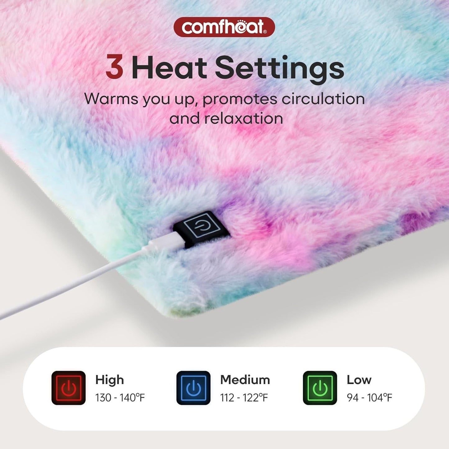 USB Heating Pad 5V Portable Heat Pad 3 Settings Auto Off Travel Camping 16x12