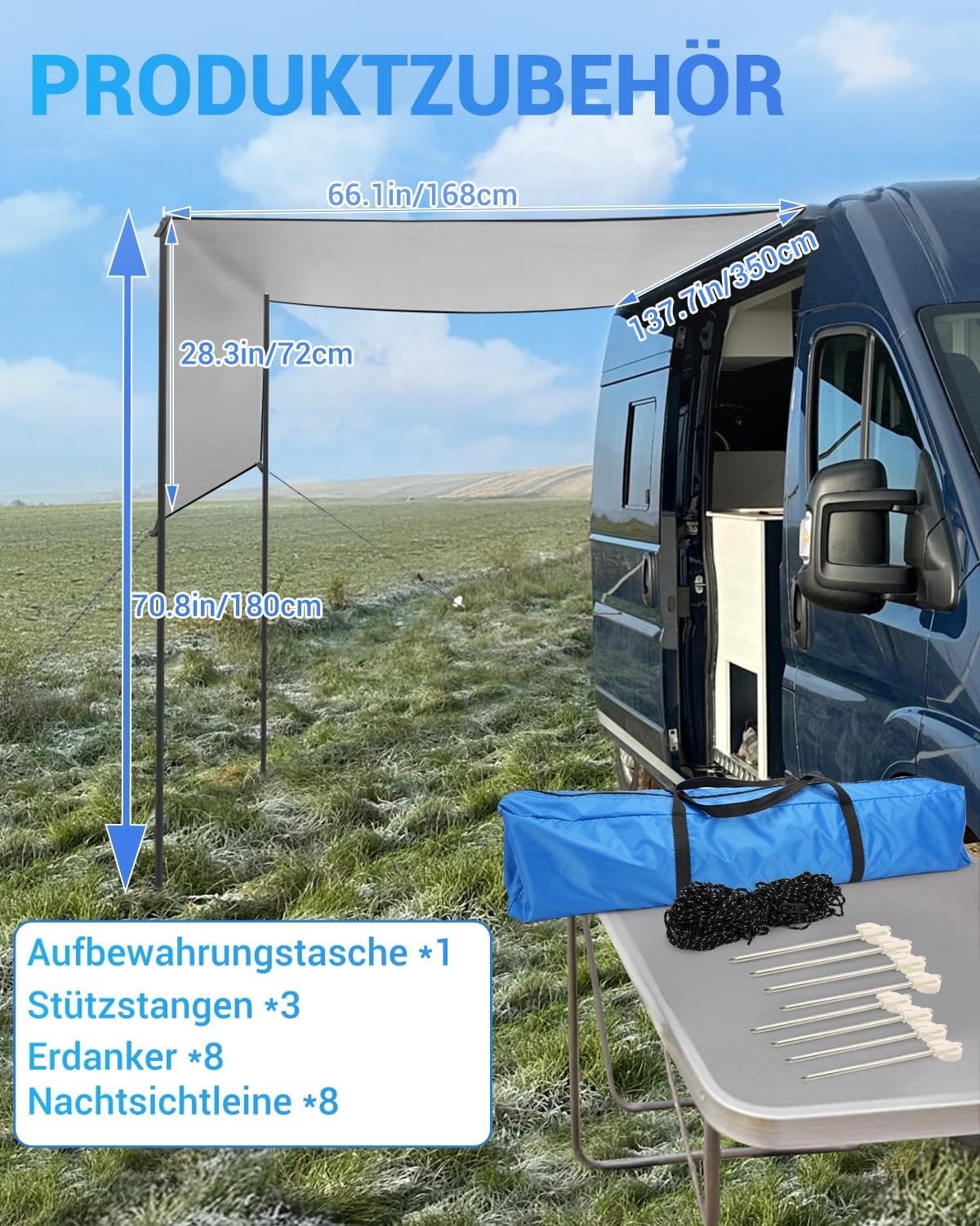 Campervan Awning Caravan Canopy 3.5x2.4m 3 Keder Sizes 210D Waterproof UV Cover
