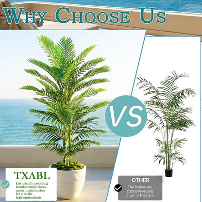 210cm Artificial Golden Cane Palm Tree Faux Indoor Plant 3 Trunks w Planter Pot
