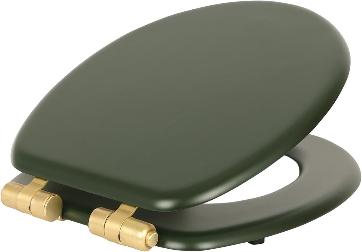 Soft Close Toilet Seat Wooden Green Gold Oval 43x36.5cm Bathroom Hinged Lid