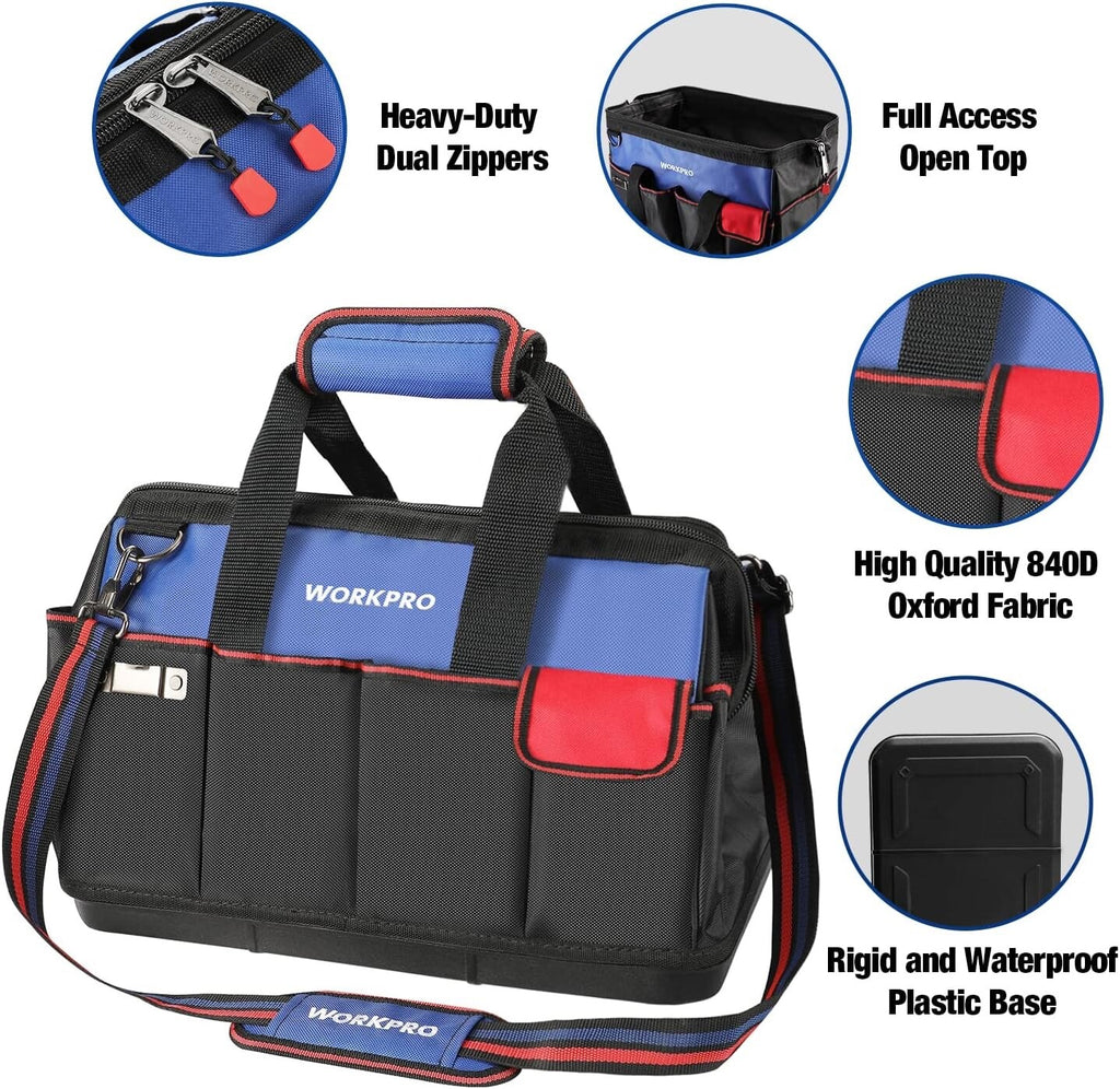 WORKPRO Tool Bag 18 Inch Tool Bag with Waterproof Molded Base Blue Black