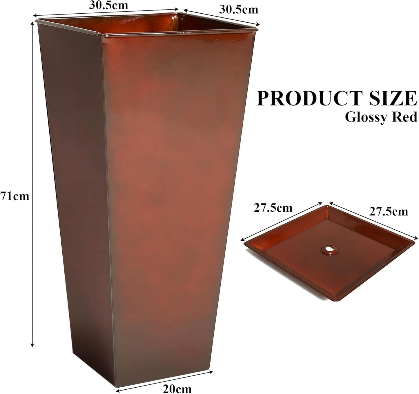 Large Planter Pots Set 2 71cm Tapered Green Glossy Indoor Outdoor 40L Metal