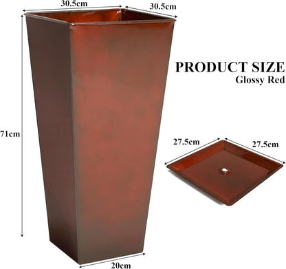 Large Planter Pots Set 2 71cm Tapered Green Glossy Indoor Outdoor 40L Metal