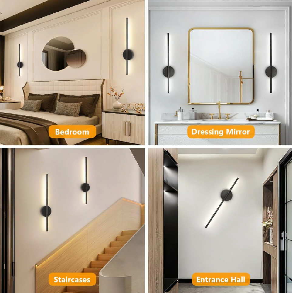 2x Wireless Rechargeable Wall Sconce Lights Black Dimmable Remote