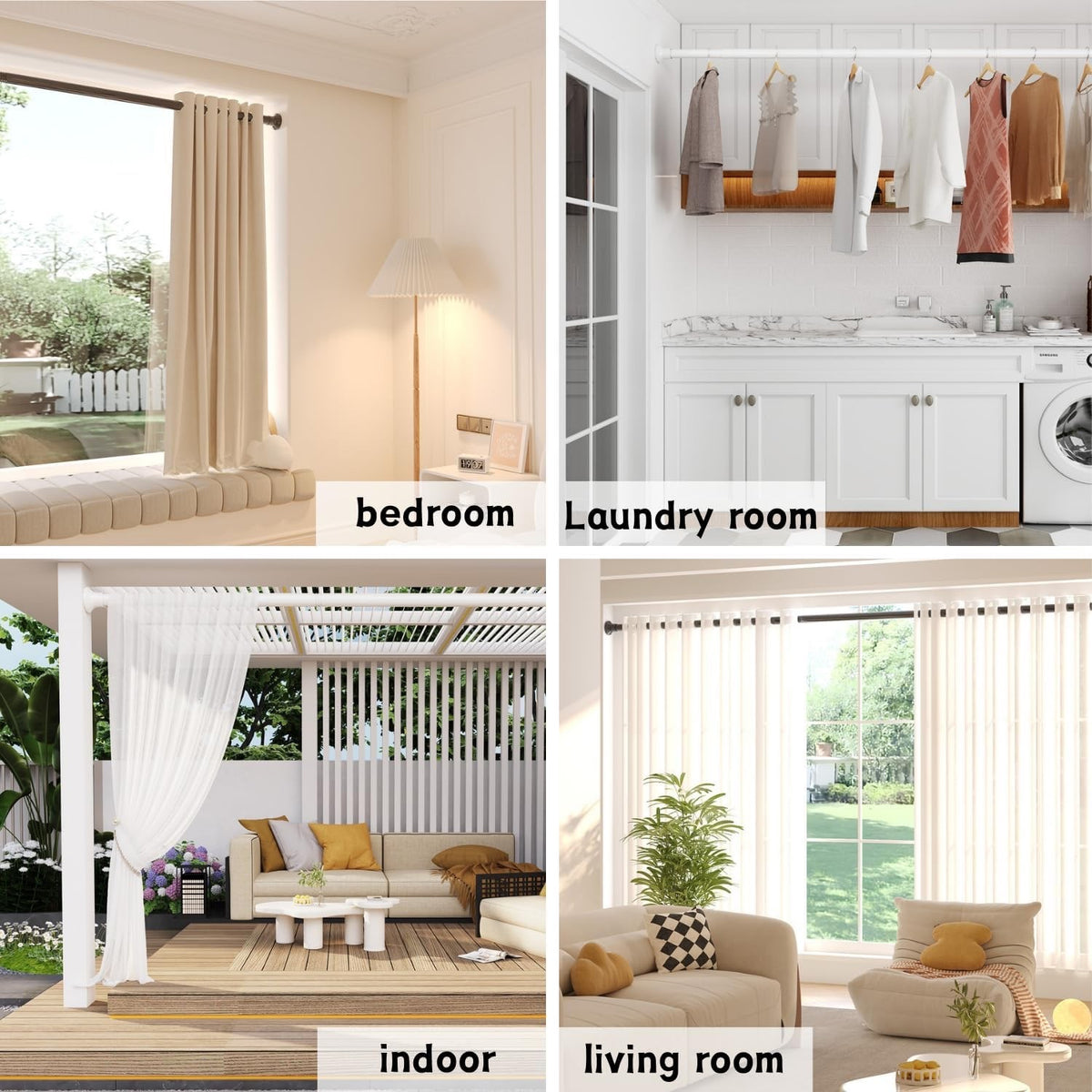 Shower Curtain Pole Tension Rod White 85-271cm 32mm No Drill Extendable Rail