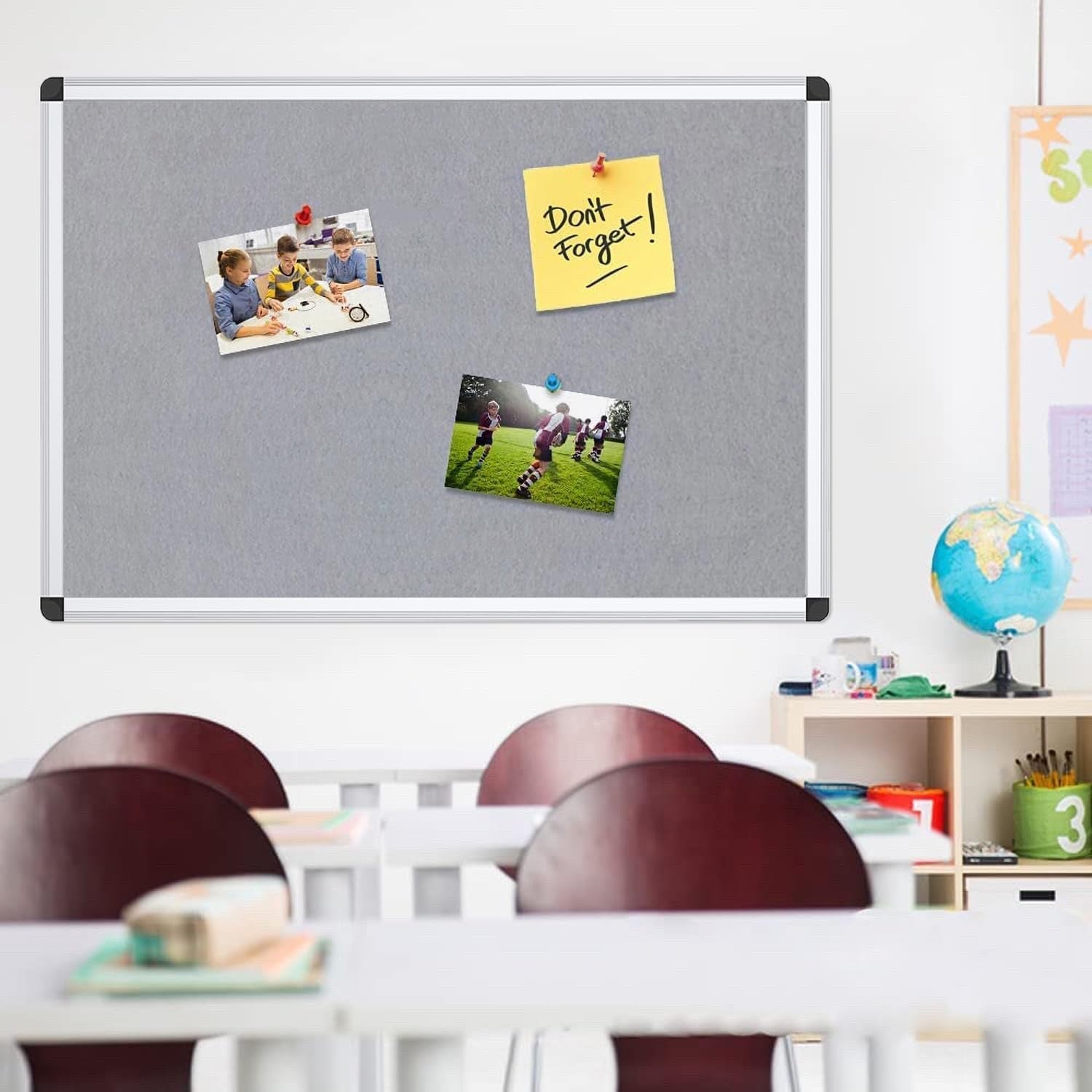Viz-Pro Notice Board Grey 120x90cm Aluminium Frame Wall Mounted Bulletin Board