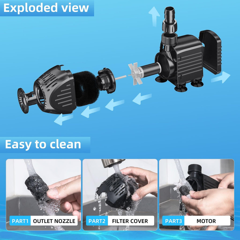 Billing Ultra-Quiet Water Pump 35W 1500 L/H Pond Pump with Filter
