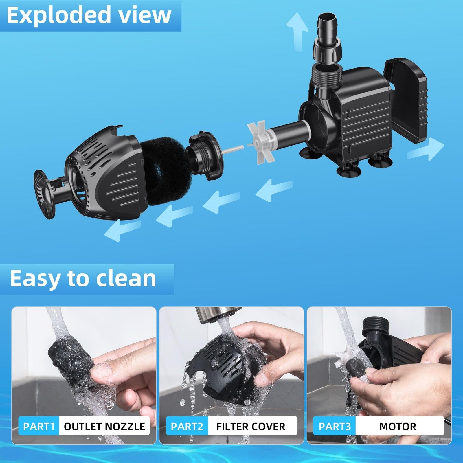 Billing Ultra-Quiet Water Pump 35W 1500 L/H Pond Pump with Filter