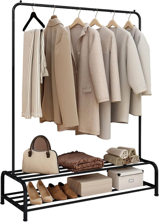 JURMERRY Metal Coat Rail Pipe Hanging Clothes Rail Heavy Duty Storage Shelf