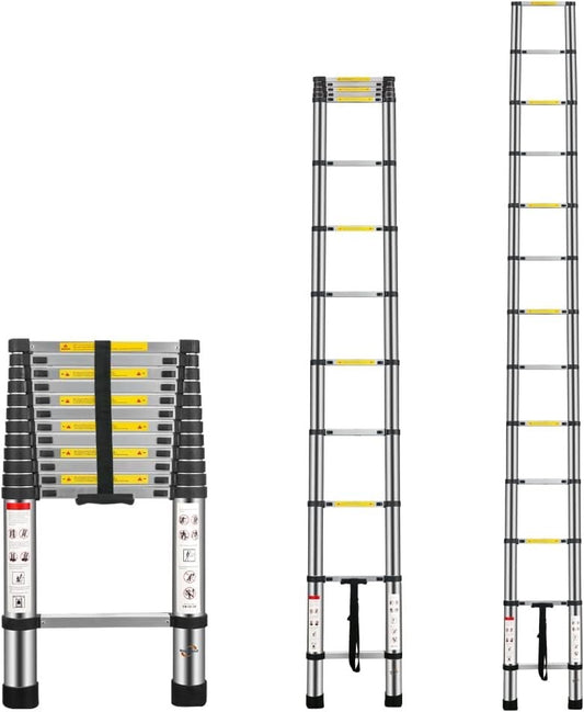 Telescopic Ladder 3.8M 12.5FT Portable Aluminium Extension 13 150kg EN131 Safe
