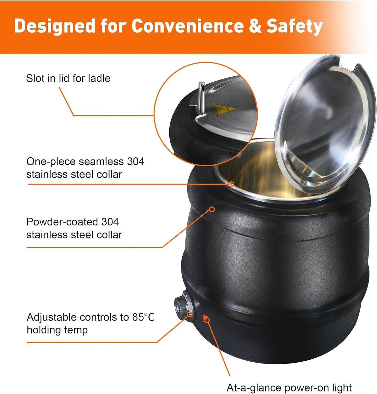 Commercial Soup Warmer Kettle 10L Electric 400W Buffet Catering Stainless Steel