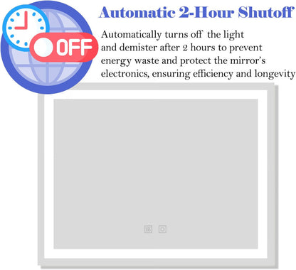 LED Bathroom Mirror Demister 100x60cm Dimmable 3 Colour Touch Memory Wall Mount