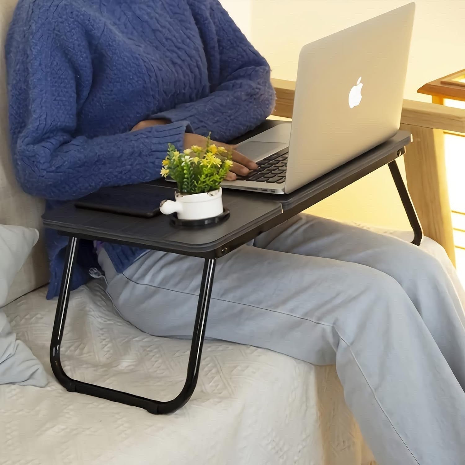 Laptop Bed Table Foldable Desk Cup Slot Reading Holder Sofa Tray Portable Stand