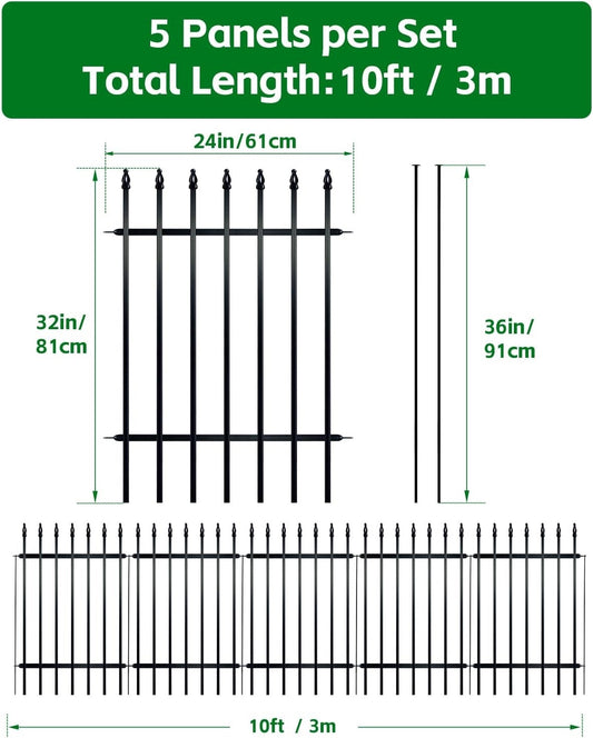Metal Garden Fence 5 Pack 81x61cm Black Border Edging Animal Barrier Outdoor