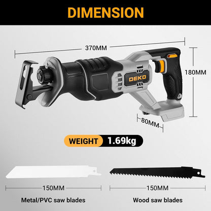 20V Cordless Reciprocating Saw Kit 2.0Ah Battery 2 Blades LED 3200SPM Wood