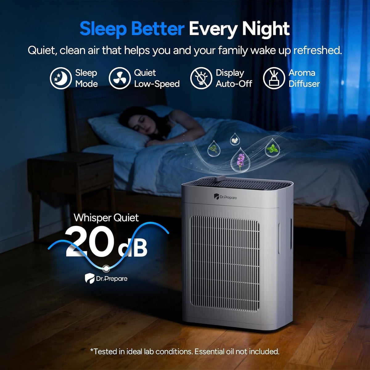 Air Purifier HEPA Filter H13 Large Room Air Cleaner 300m3/h Pet Dust Pollen 20dB