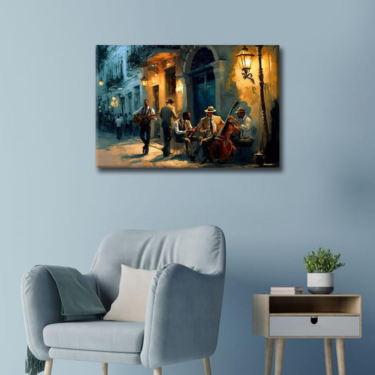 Framed Canvas Wall Art Jazz Band Havana Street Vintage Style Home Decor