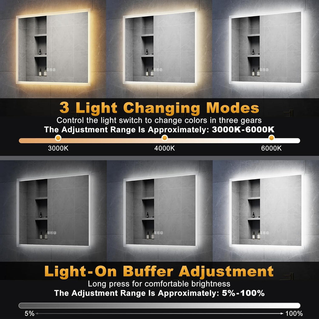 LED Bathroom Mirror 600x500mm Bluetooth Anti-Fog Touch Sensor Shaver Socket