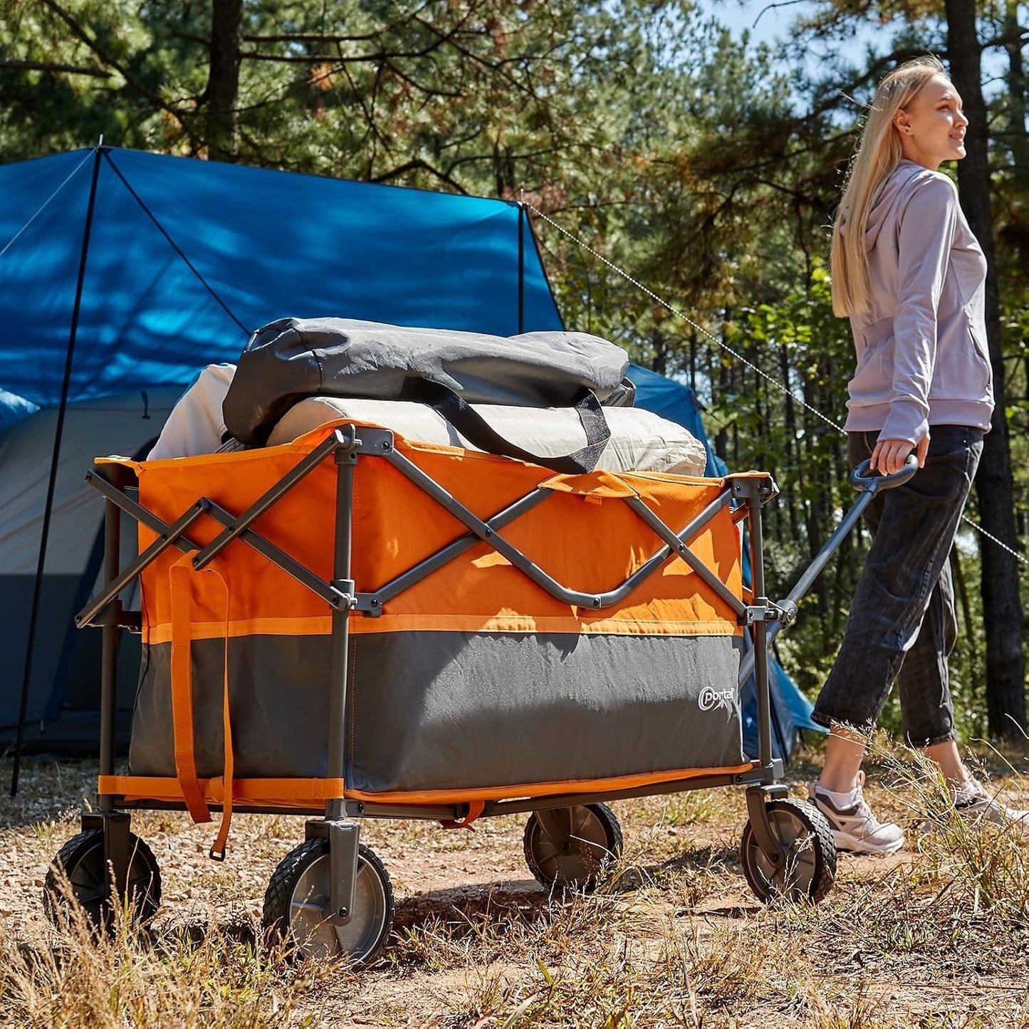 Folding Trolley Festival Wagon XL Garden Beach Camping Cart Orange Heavy Duty