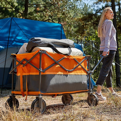 Folding Trolley Festival Wagon XL Garden Beach Camping Cart Orange Heavy Duty