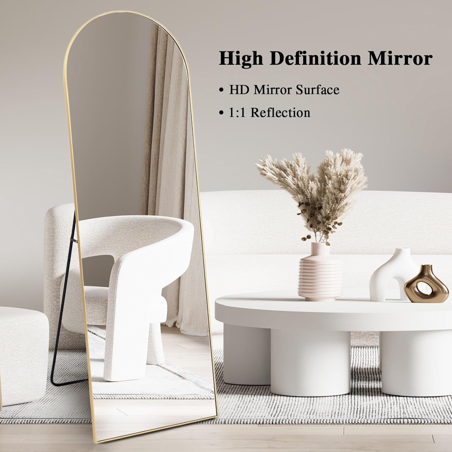 Full Length Floor Mirror Arch Gold Frame Free Standing Bedroom Dressing