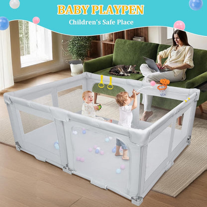 Foldable Baby Playpen Large 180x150x75cm Grey Toddler Play Yard Travel Bag