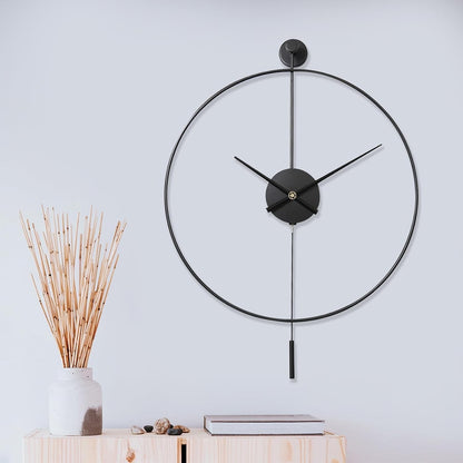 Large Wall Clock Pendulum Silent 60cm Black Modern Metal Analogue Home Decor