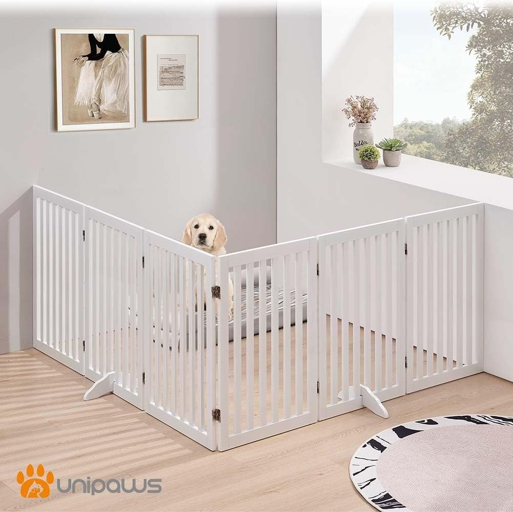 Unipaws XL Pet Gate Freestanding Expandable Wooden Dog Barrier & Walkway