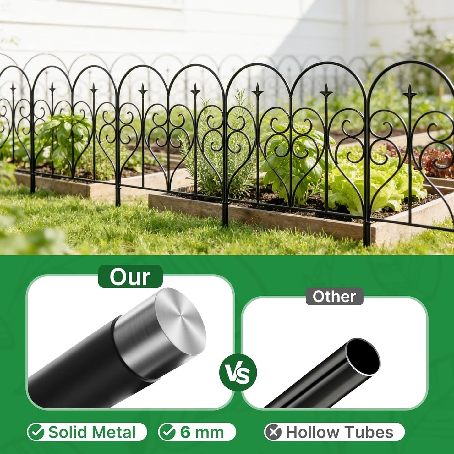 Metal Garden Fence Panels 10 Pack 6m Rustproof Border Edging No Dig 81x61cm