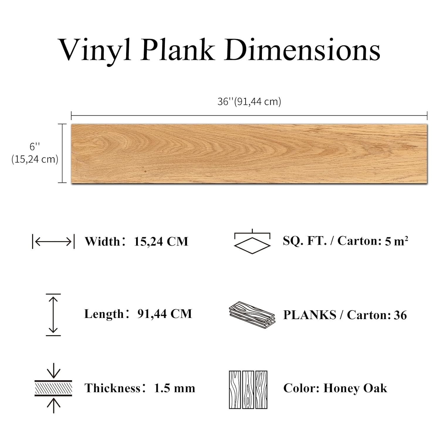 Honey Oak Vinyl Flooring Planks 36 Pack Peel Stick Wood Effect Floor Tiles DIY