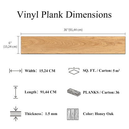 Honey Oak Vinyl Flooring Planks 36 Pack Peel Stick Wood Effect Floor Tiles DIY