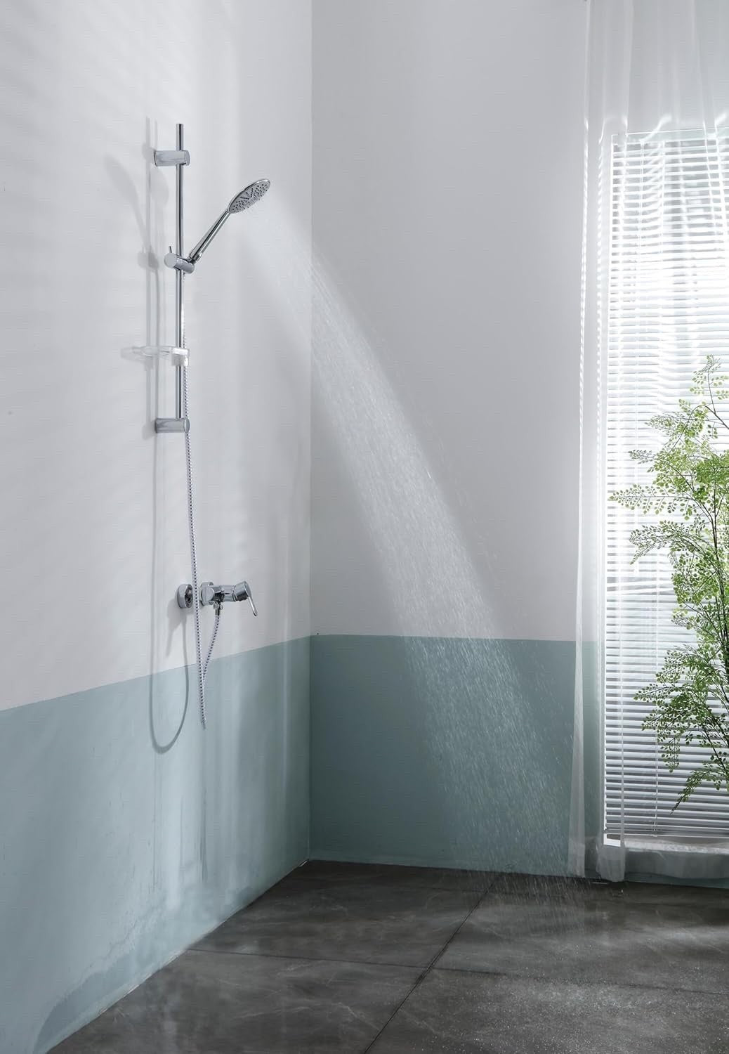 Shower Rail Kit with 1 Jet Shower Head 1.5m PVC Hose Bathroom Set Chrome