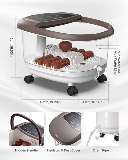 Electric Foot Spa Massager Heated Foot Bath Auto Rollers Timer 3 Modes Brown