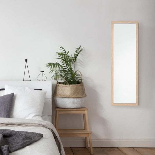 Wooden Wall Mounted Mirror 35x110cm Washed Wood Frame Hallway Bedroom Home