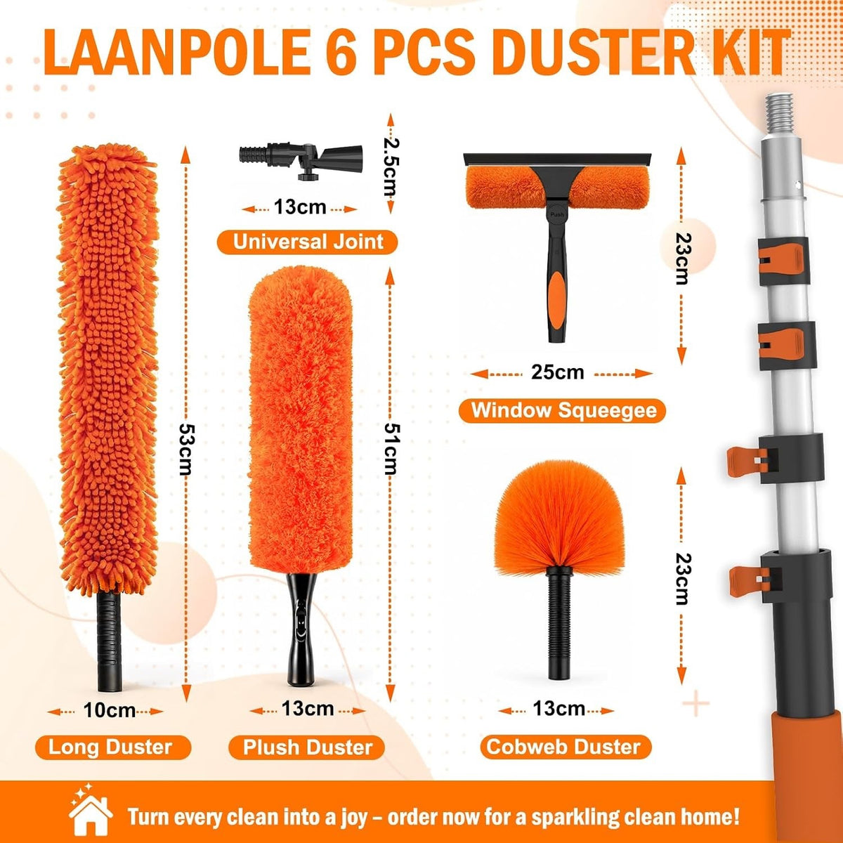 LAANPOLE 6m Feather Duster Kit Telescopic Pole Microfiber Window Cleaner  HSEGAR