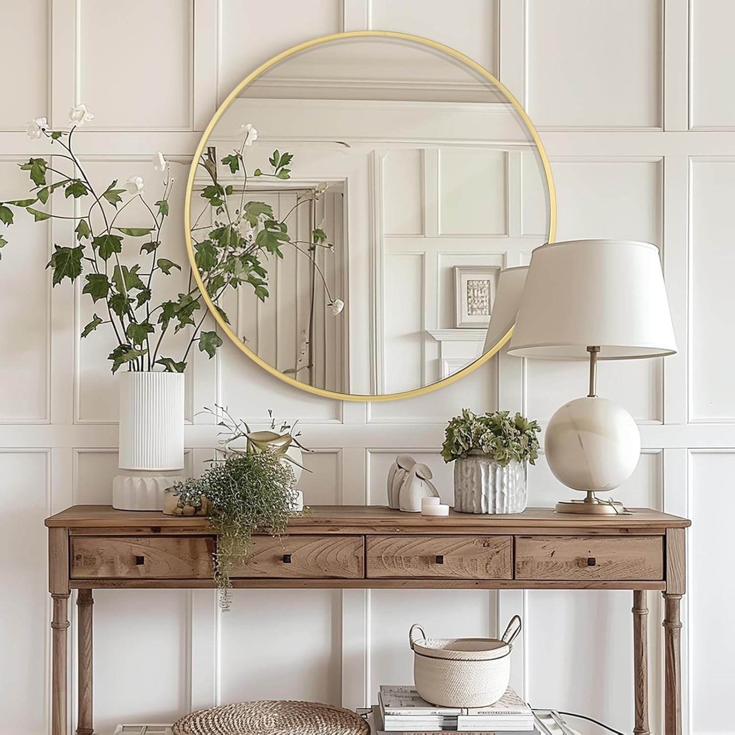 Round Gold Wall Mirror 80cm Hanging Vanity Bathroom Bedroom Decor