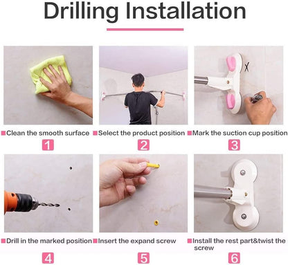 Curved Shower Curtain Rod 95.5cm Corner Rail Suction or Drill Mount Steel