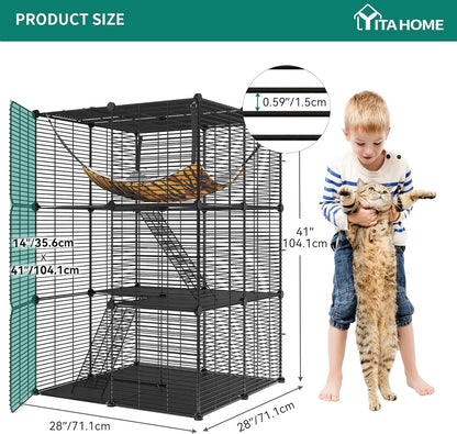 Cat Cage Playpen Indoor 3 Tier Hammock Rabbit Chinchilla Pet Enclosure Black