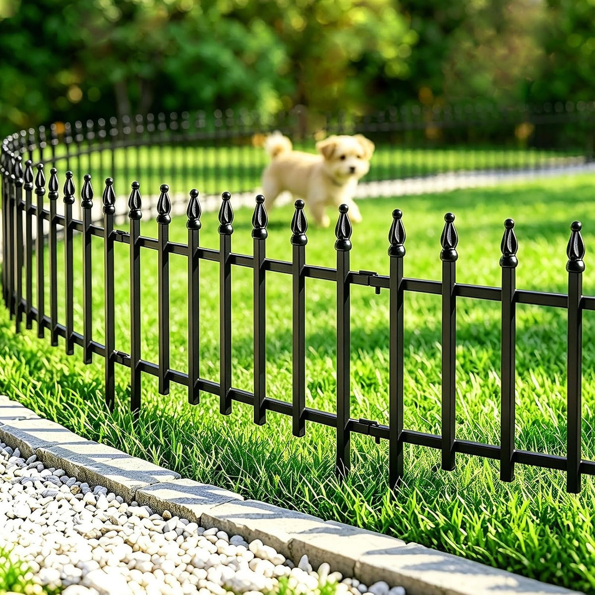 Garden Fence Border Panels Metal 5 Pack Black 45cm x 57cm 2.8m No Dig Edging