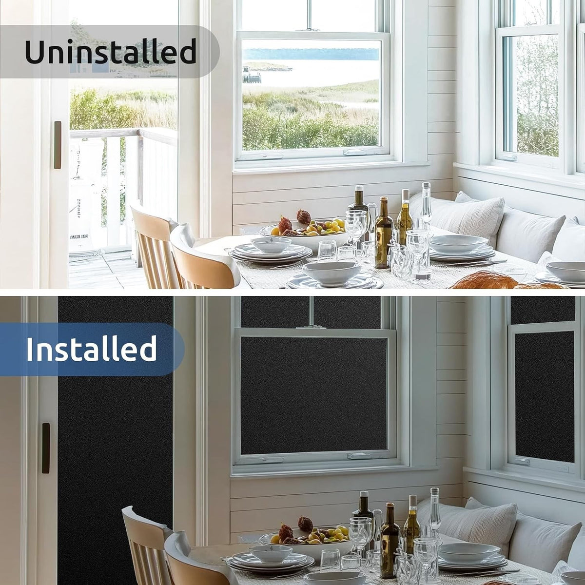 Window Film Blackout Privacy 75x400cm Black Static Cling UV Sun Heat Blocking