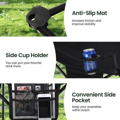Folding Camping Chairs Pair Black Cooler Bag Cup Holder Side Pocket Carry Bags