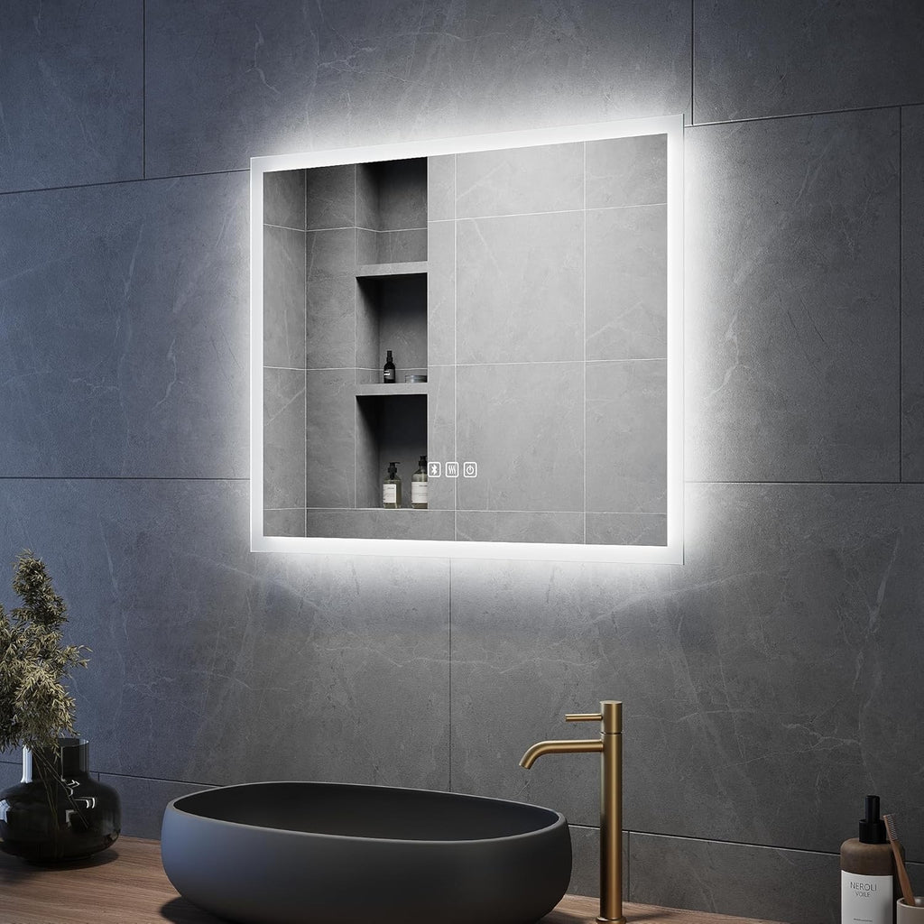 LED Bathroom Mirror 600x500mm Bluetooth Anti-Fog Touch Sensor Shaver Socket