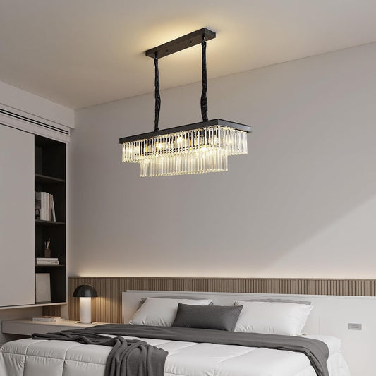 Modern Crystal Chandelier 8 Light Black Ceiling Pendant E14 Fixture 80x85cm