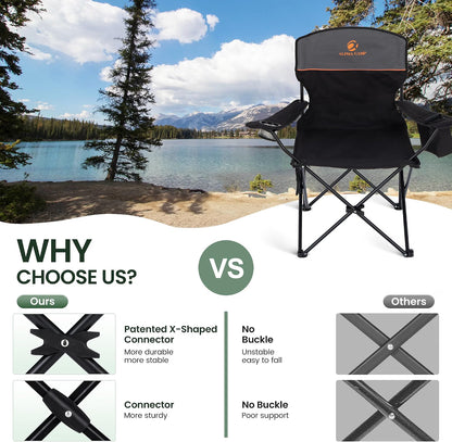 Folding Camping Chairs Pair Black Cooler Bag Cup Holder Side Pocket Carry Bags