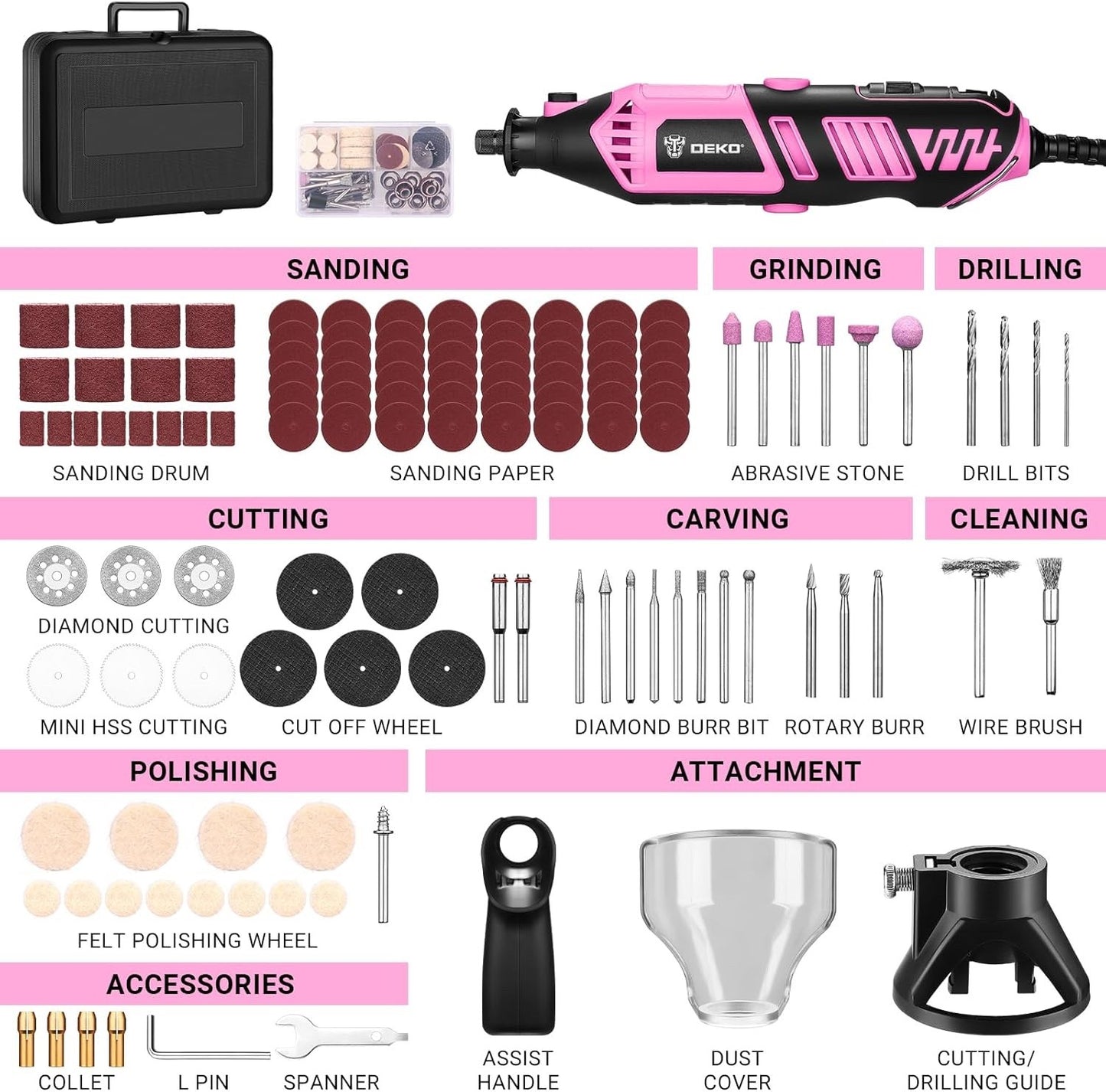 170W Rotary Tool Kit 126pc Electric Drill Set Flex Shaft Sand Grind Engrave