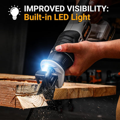 20V Cordless Reciprocating Saw Kit 2.0Ah Battery 2 Blades LED 3200SPM Wood