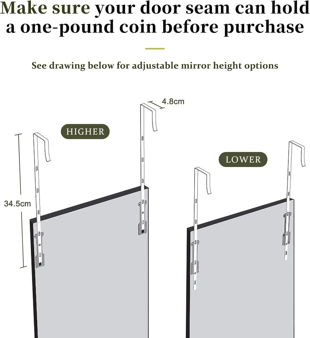 Over Door Full Length Mirror 110x45cm Wall Mounted Silver Frame Bedroom