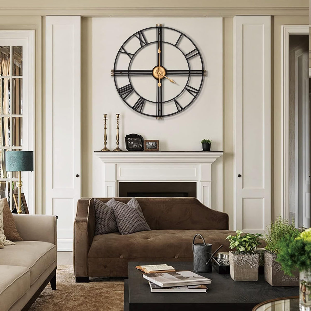 Wall Clock 16 Inch Oversized Silent Non Ticking Skeleton Analogue Black Decor