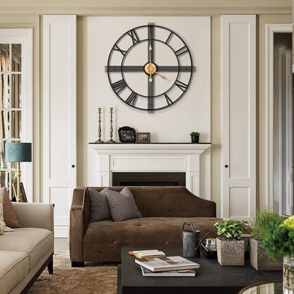 Wall Clock 16 Inch Oversized Silent Non Ticking Skeleton Analogue Black Decor